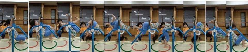 初鉄棒練習スタート時は出来なかった足抜き回り、１レッスンでみるみるコツを掴み１人で出来るようになってしまったYちゃん、年少ですよ！！