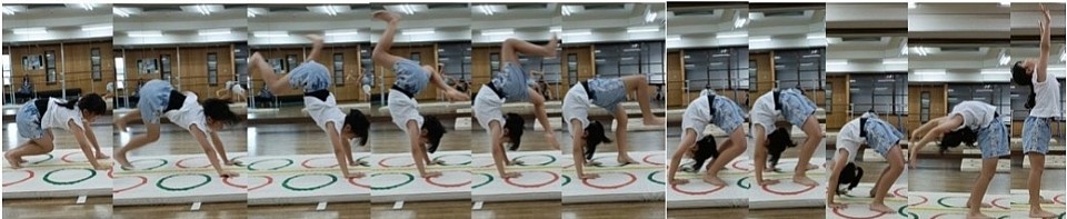 バックブリッジがからの回転、安定して出来るようになってきたIちゃん、背中柔らかいですね〜。柔らかい、体質もあると思いますが、大切です！