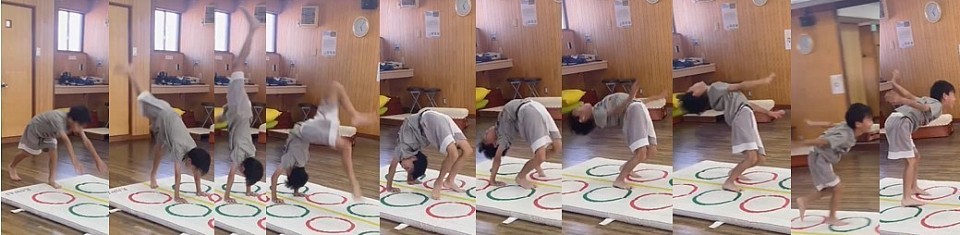 倒立ブリッジ～立ち上がり、柔軟は申し分なかった４年生Y君、重心移動の気づきと、以前はなかった「力」がついたということです！お母さんからいただいた動画から編集させていただきました！保護者の皆様、いつもご協力ありがとうございます！