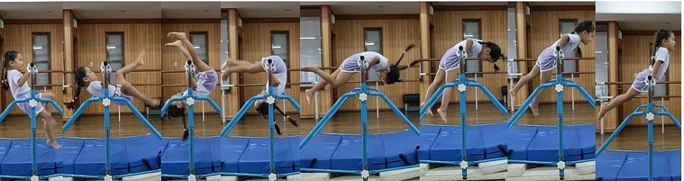 年少Kちゃん、我流で逆上がり成功！教えてません…。フルパワー、余裕で体を持ち上げて逆上がりしてます。教室で指導する「コツを使った逆上がり」ではないですが出来てしまえば何でもオッケー！といっても少しずつ楽な逆上がりに誘導しますよ！それにしても年少で逆上がり出来る子は稀です。スゴイ！！
