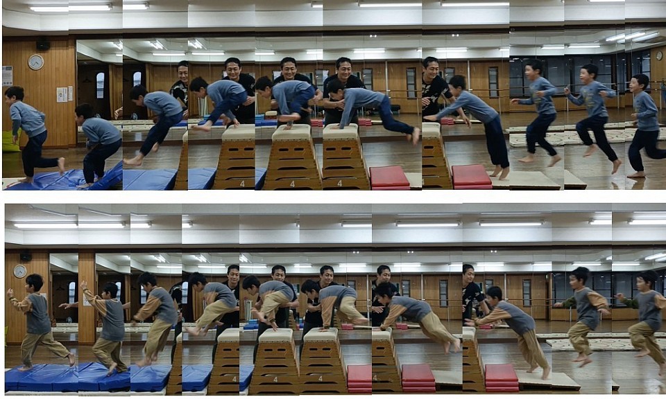 とび箱からロイター板を極端に離した開脚とびの練習、なぜこんな練習をするか、明確に意図があります。先日欠席者多数でマンツーマンに近いレッスンになった水曜日、教え込んじゃいました！さぁこれがどう変化するかお楽しみに！