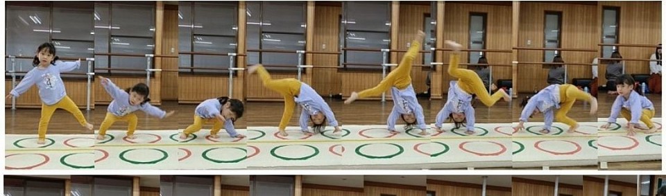 下の壁倒立でも登場した年少Yちゃん、同じく側転練習に取り組めるようになりました！