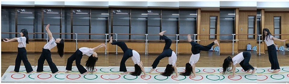 「バックブリッジ」力つきましたね。半年前は出来なくて泣いてました。力がつくとパワーでなんとか出来るから、怖かったものも怖くなくなります！