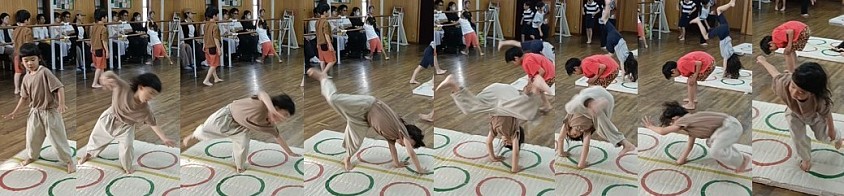 教室に入って２回目のレッスンで側転練習まで進んだ１年生A君、楽しい！が表情に滲み出てます！