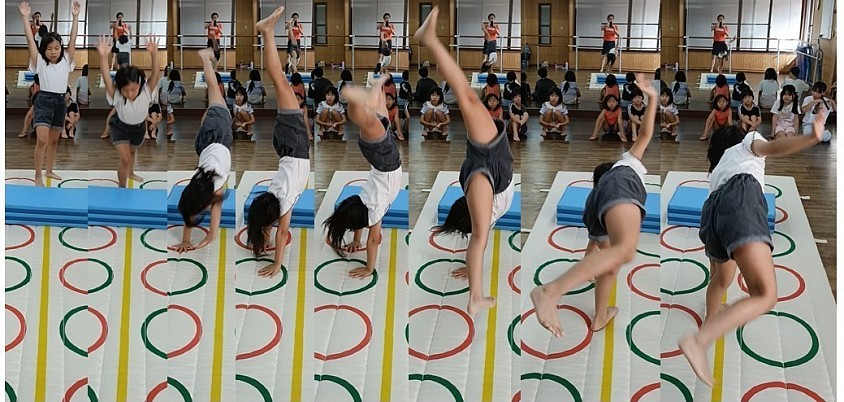 教室に入って3ヶ月ほど、側転大となったAちゃん！教室の子供達みんな着実に成長してます🤸