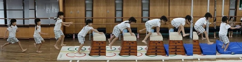 Kちゃん、↓のT君とまったく同じ動作となってますね！とび箱の前側を押し切り肩が前にグイッと出てます！