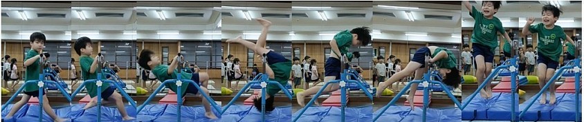 幼児クラスから３人目、テストで初めて逆上がり成功、奇跡の１回ではない！と証明するための動画撮影で見事成功！！！嬉しさがガッツポーズに表れてます！