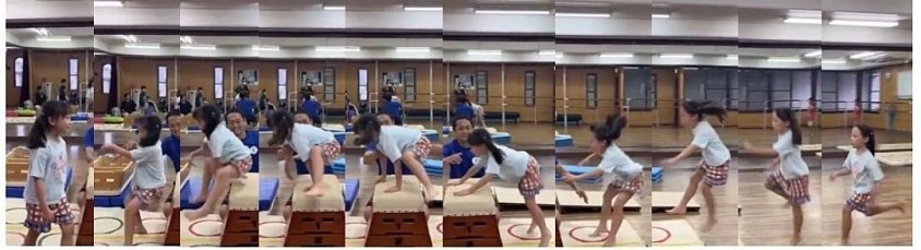 年長Mちゃん3段開脚とび合格！練習ではもっと跳べてたかな？まだ始まったばかり、これからです！